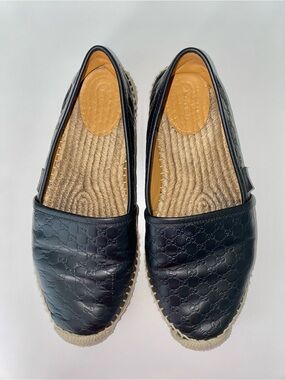 Gucci Microguccissima Black Leather Women's Espadrille Sandals